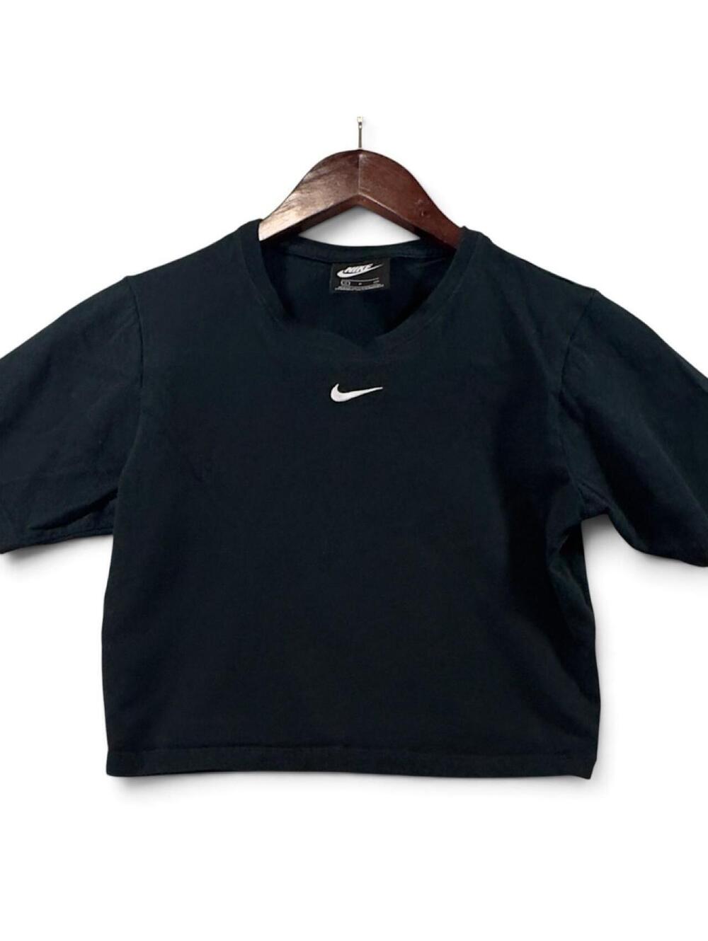 Nike Black Cropped Swoosh Tee – Size Small